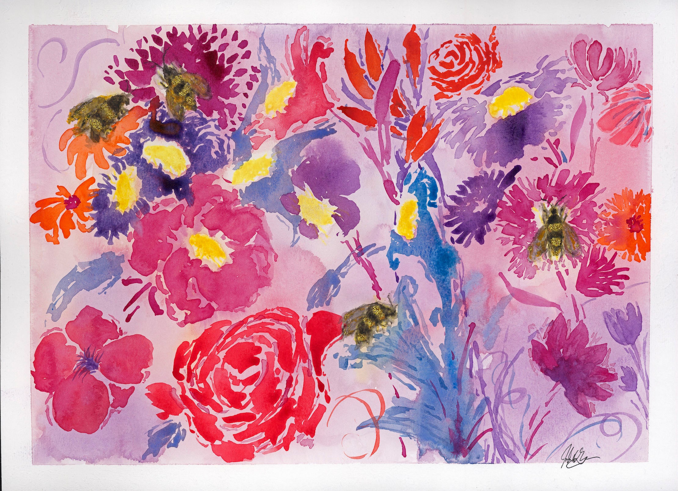 Artwork entitled 'Bees and Flowers III" by John Gordon 