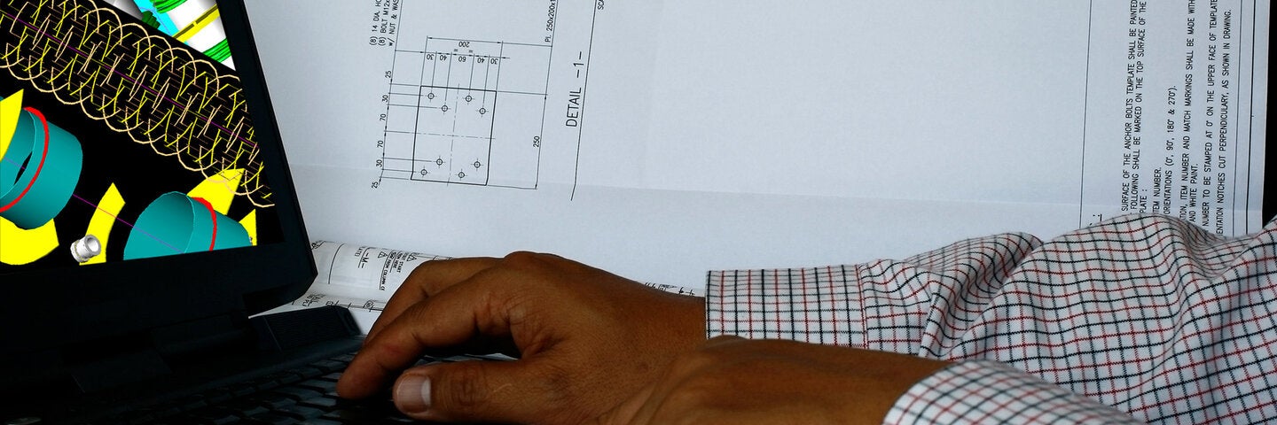 3D pressure vessel design on computer with plans and blueprint