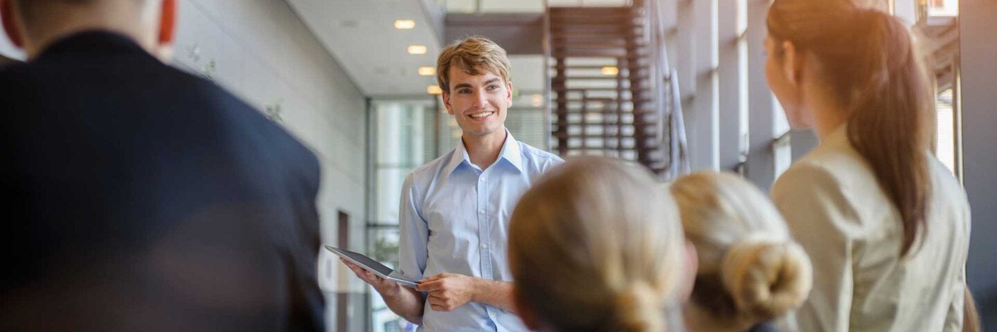 man counselling students