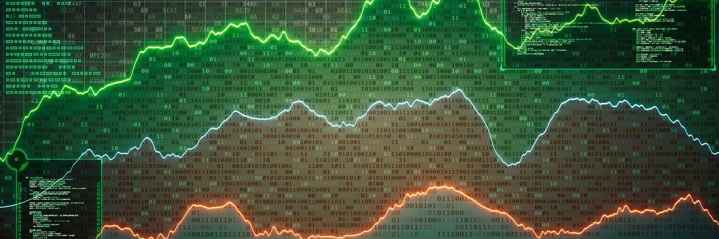 Encrypted spreadsheet with graph lines and info graphic