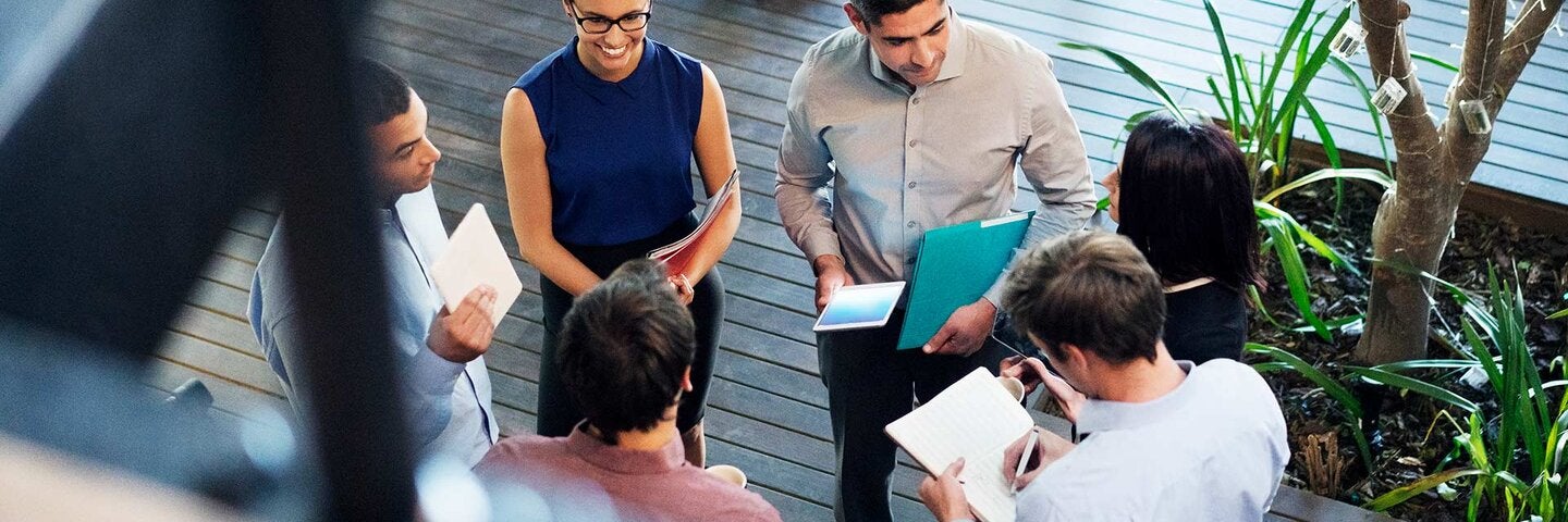 High angle view of business people meeting