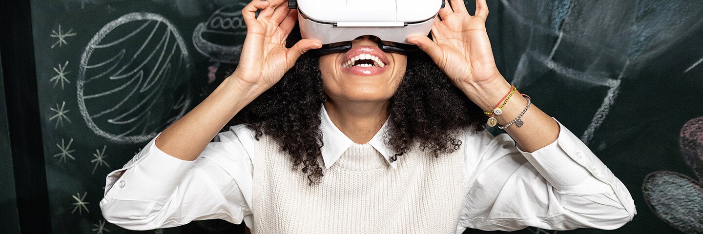 Woman enjoying a VR headset experience