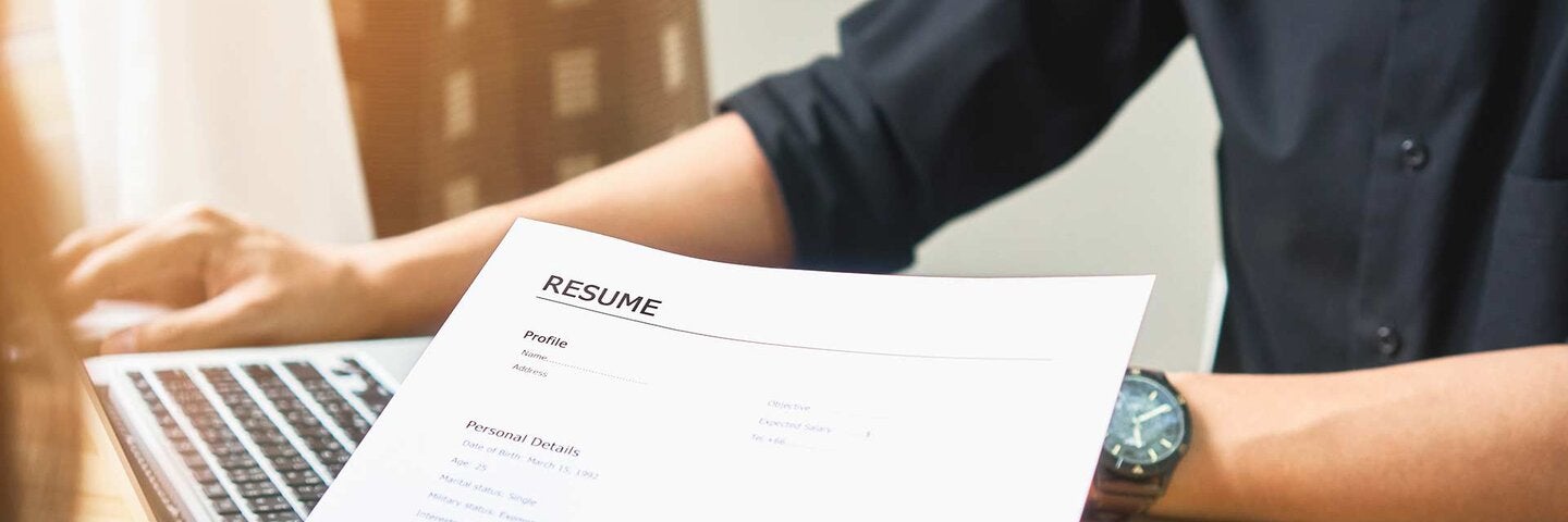 Young woman submit resume to employer to review job application