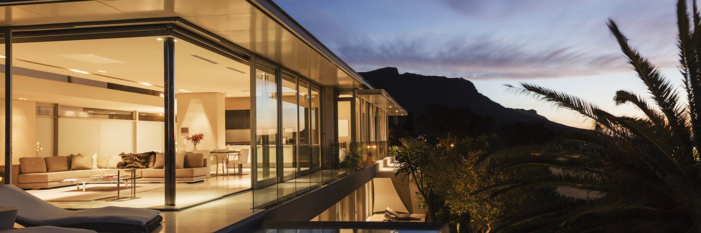 modern california interior at dusk