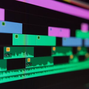 Detail of a computer screen, displaying video editing software